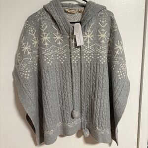 Soft Surroundings Gray Snowflake Cable Knit Hooded Poncho One Size